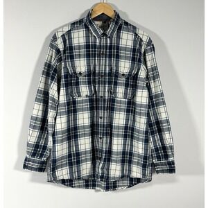 Red Head Men's Navy Blue‎ Plaid Heavy Cotton Button Down Shirt Size L Cabin Core